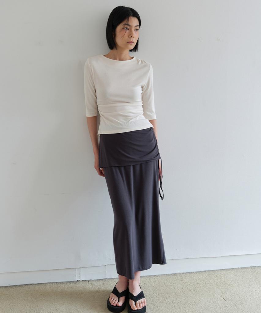 Awi String Shirred Jersey Skirt_Dark Gray