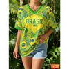 Neues brasilianisches T-Shirt Sommer Damen V-Ausschnitt T-Shirt Brasilianisches Fußball-T-Shirt Gelber Farbverlauf Damen-Trikot Oberteile