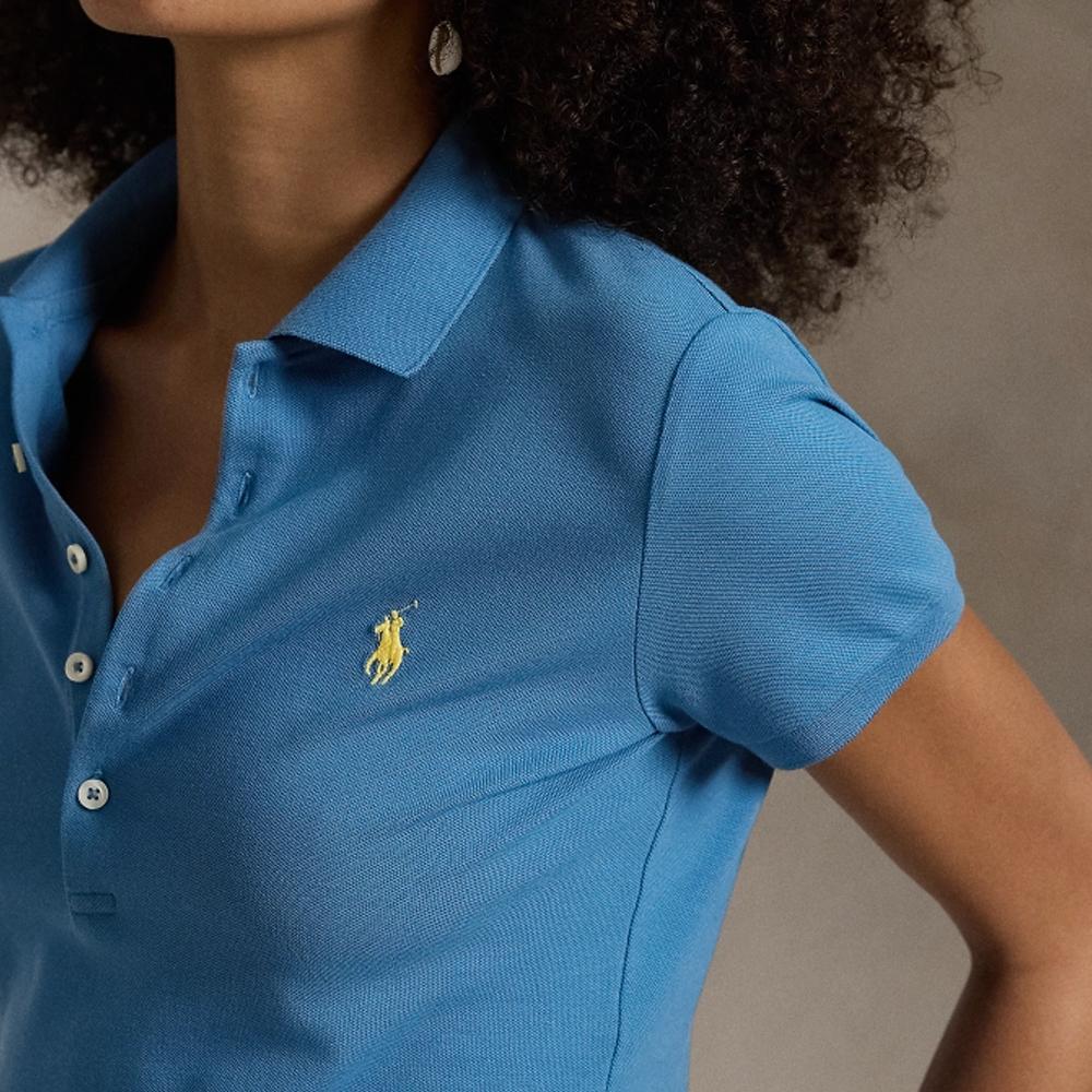 Polo Ralph Lauren Solid Color Logo Embroidered Slim Fit Short Sleeve Polo Shirt Women tops Blue WMPOKNINB920180-400