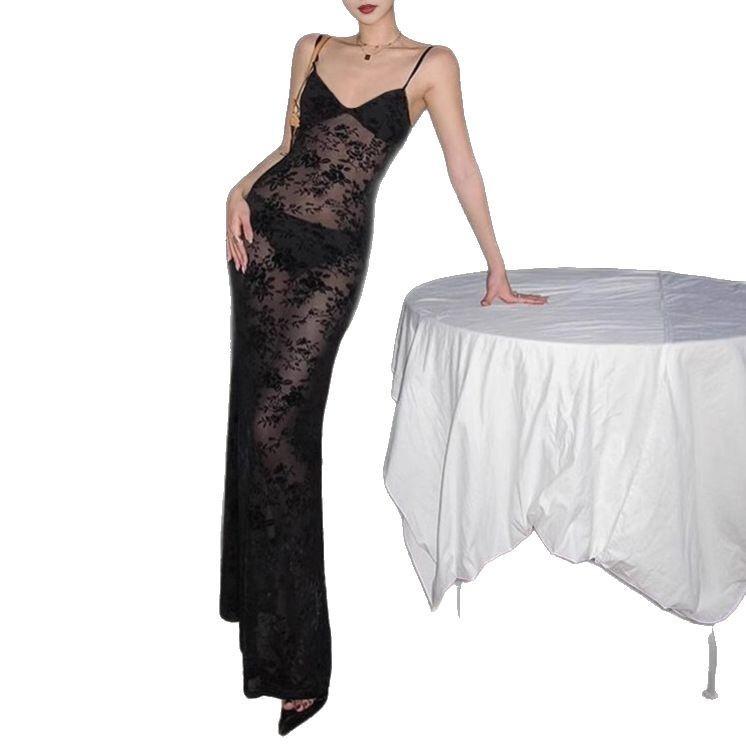 Vintage Vneck Lace Mesh Backless Bodycon Dress For Evening Wear