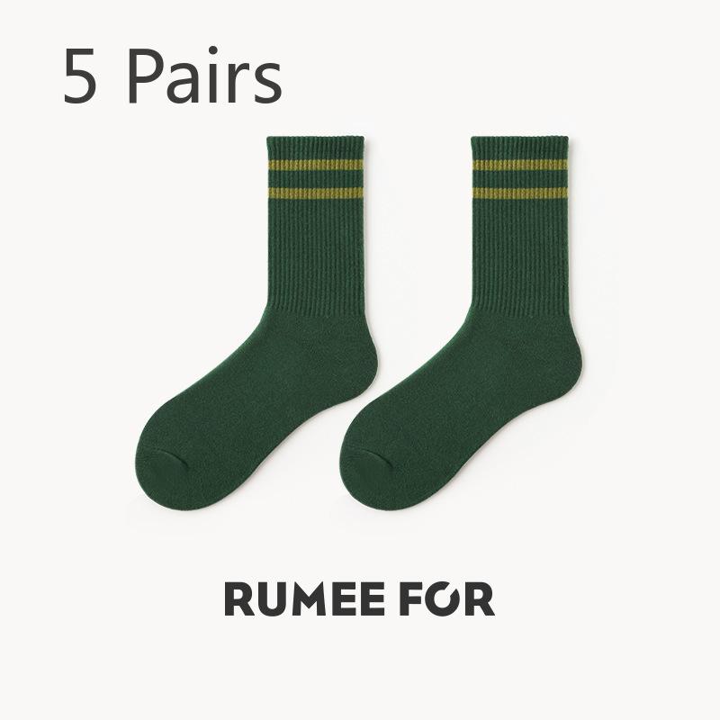 5 Pairs of Female Spring and Summer Simple Pure Color Sports Breathable Boneless Tube Socks