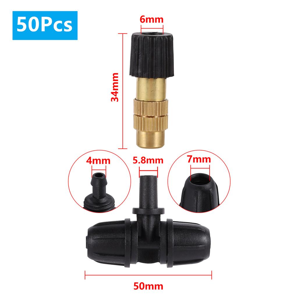 5/50Pcs 6mm Brass Mist Nozzle Kits 4/7mm 8/11mm Hose Garden Lawn Micro Irrigation Atomaiztion Cooling Dust Removal Sprayer Heads