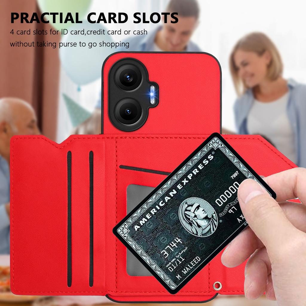 For Xiaomi Poco F7 5G/Redmi Turbo 4 Pro 5G Case Card Holder Kickstand Skin-Touch Phone Cover with Wrist Strap