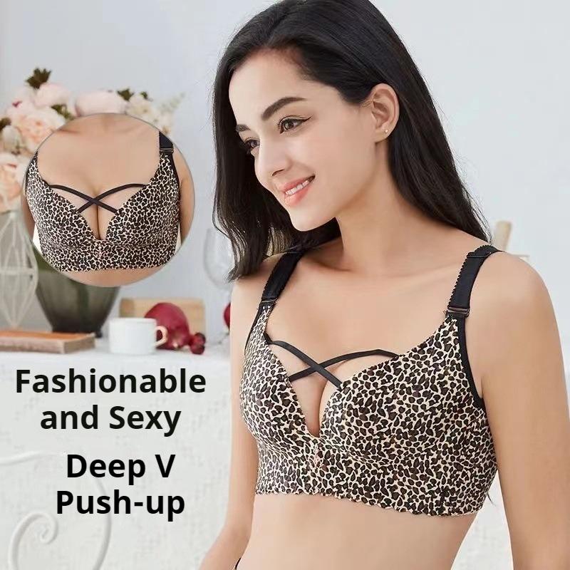 Fat Girl's No-rim Cross-gathering Plus-size Underwear with Adjustable Shape and Beautiful Back Large Cup and Side-breasted Bra