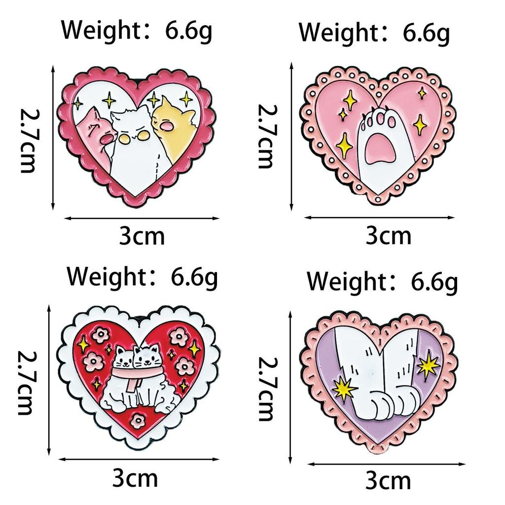 Cartoon Love Series Cute Cat Brooch - Pink Heart Couple Backpack Decoration Badge