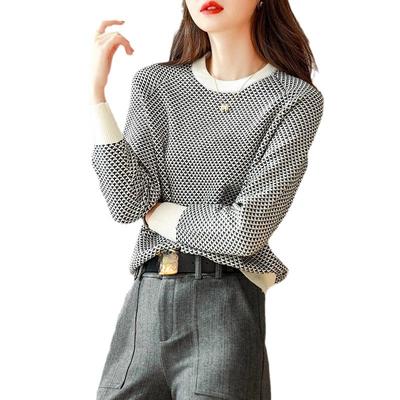 Fashion High-class Sense of Thousand Birds Check Women's Jumper Autumn and Winter Jacquard Knitted Bottoming Shirt Loose Tops