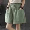 Women's Cotton Pocket Shorts - Summer Casual, Wide-Leg, Elastic Waist, Plus Size, Five-Point Length