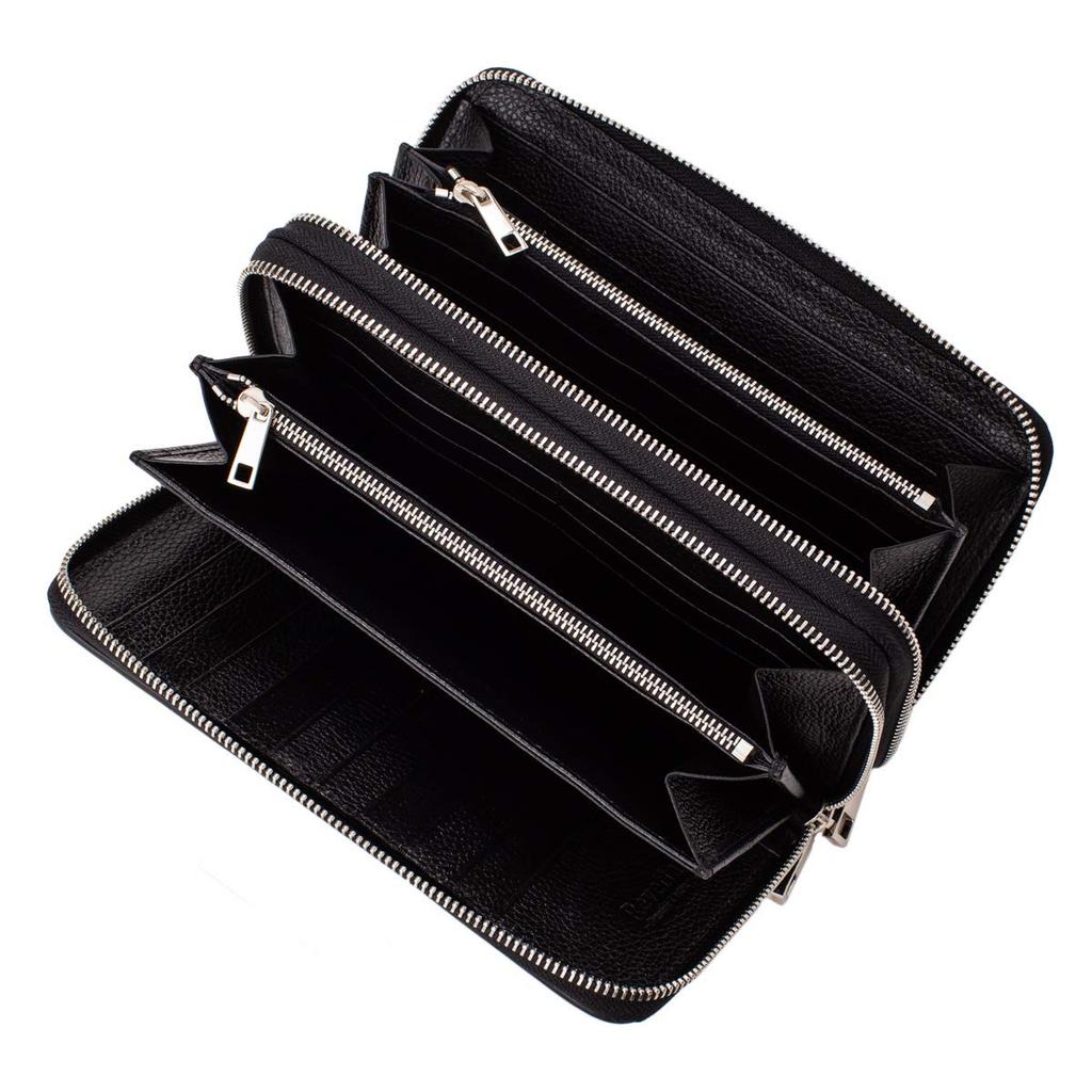 [Revetta] Stingray Leather Long Wallet, Large Capacity, 40 Card Slots, Double Zipper Closure, Silver, Galuchat, Stingray, Black, Men's, Genuine