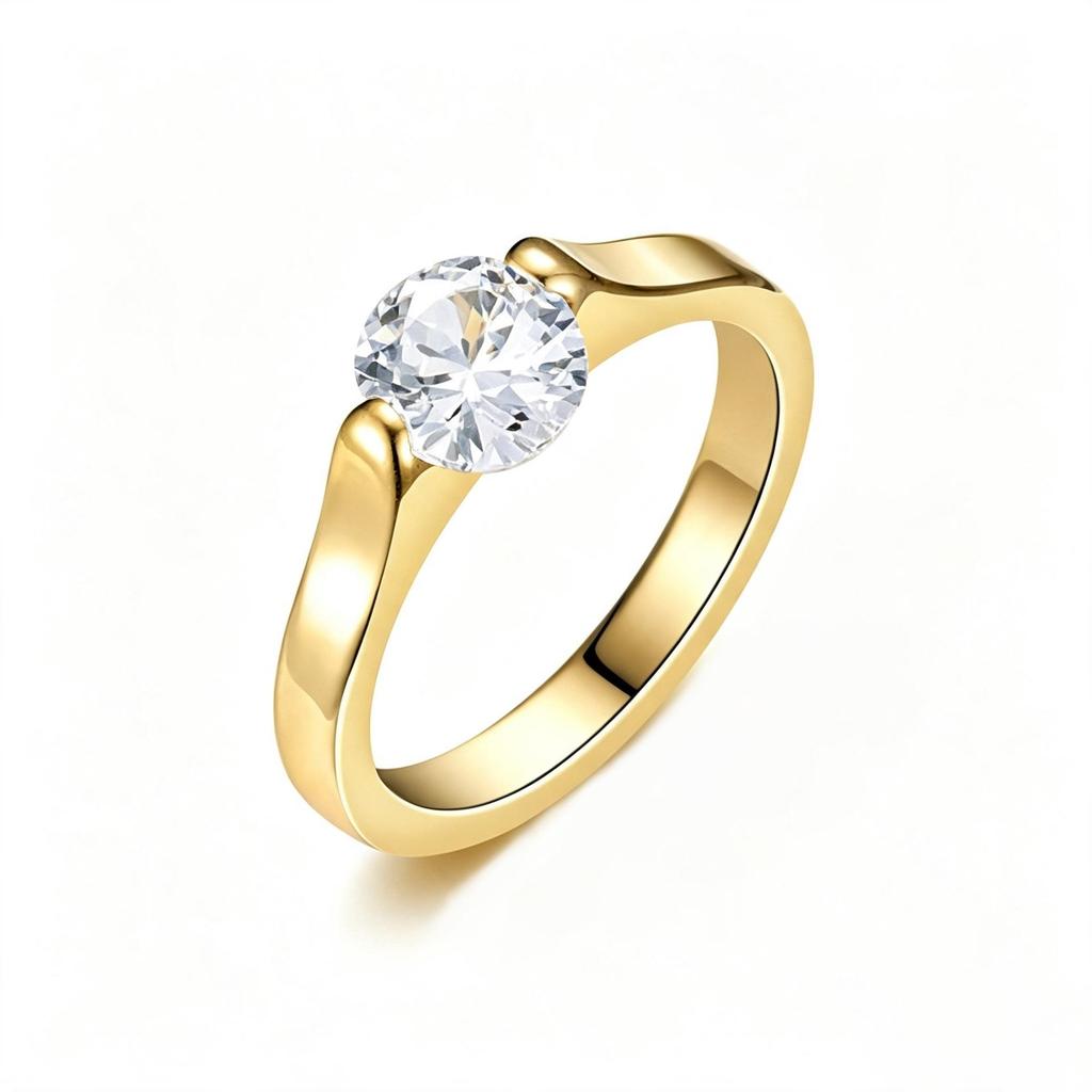 18K Gold Plated Stainless Steel Ring Set: Women's Luxury Fashion with Colored Diamond Inlays.