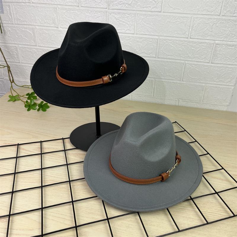 Vintage Gentleman Flat Brim Solid Color Panama Hat With Belt