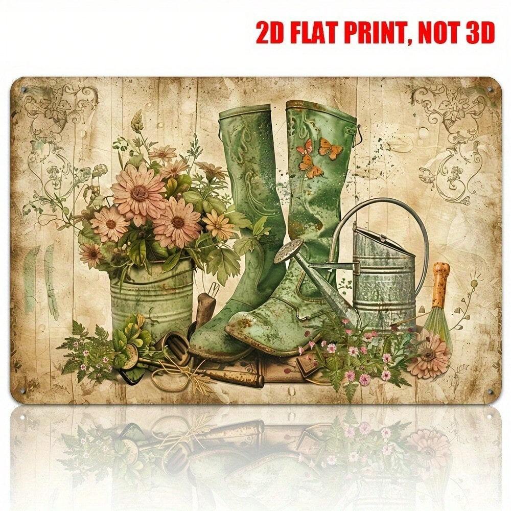 DORA Tin Sign Metal Tin Sign Rustic Garden Decor Plant Floral Plaque Shed Porch Home Wall Art 20x30cm（7.8x11.8inch）