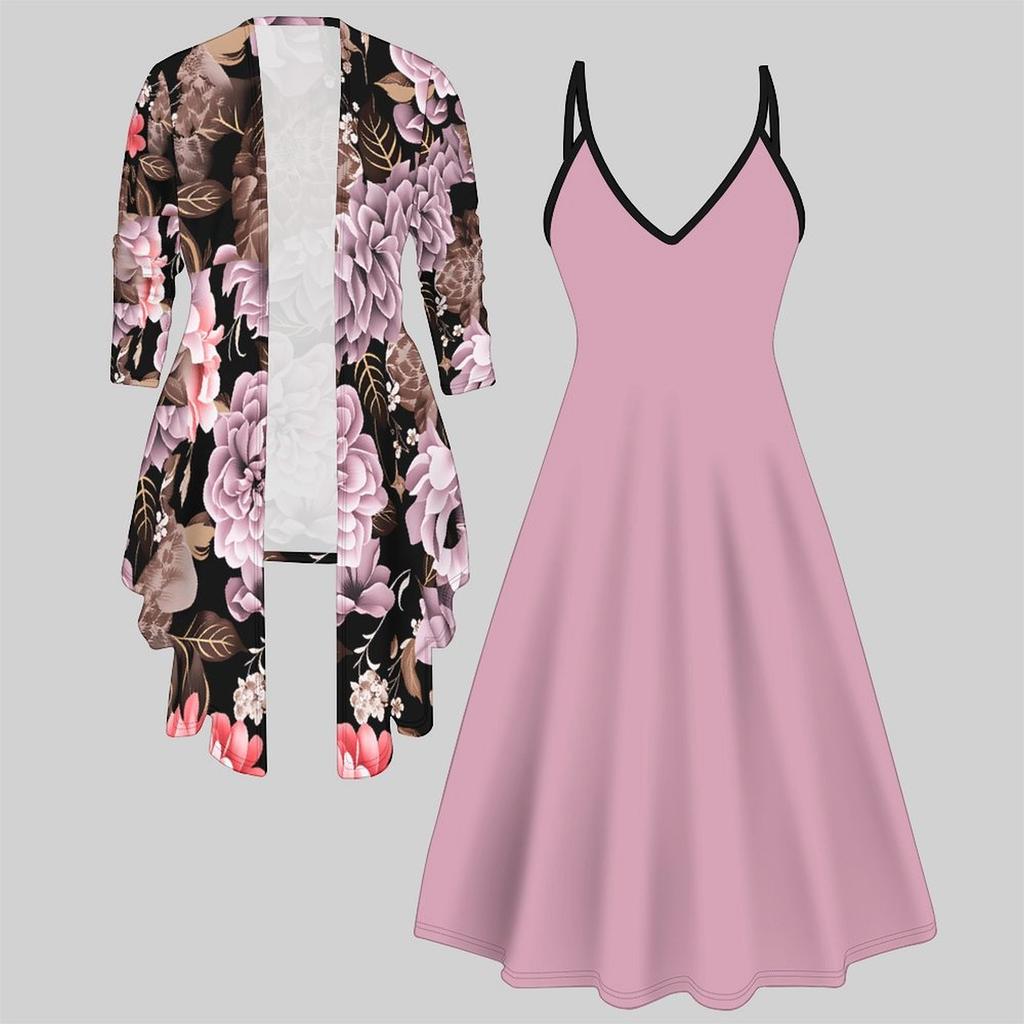 3D  Printed  Set Dress Coat ,  Double Spelling with Diverse Colors and Shapes  Fashion Print,suitable for Various Scene Fashion Styles