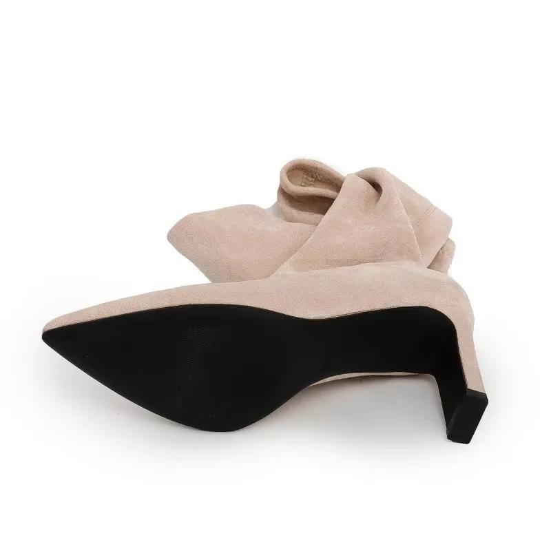 Plus Size Over-the-Knee Women's Boots 2025 Shoes Female Modern Boots Women Sewing Pointed Toe Thin Heels Slip On Ladies Shoes