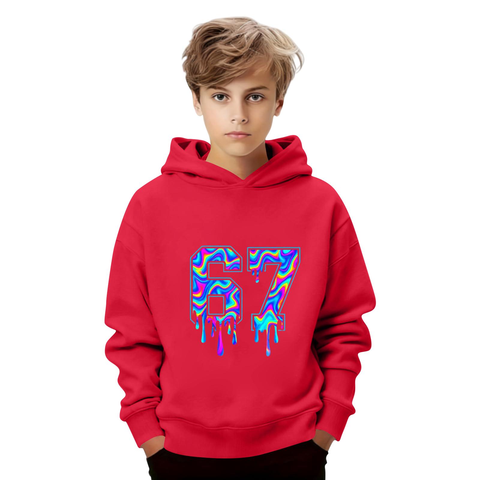 

Дитячий пуловер вільного крою з довгим рукавом, з капюшоном на шнурку та принтом літер 110 червоний