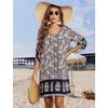 2025 Summer Short Sleeve Printed Women's A-line Dress Split Loose Casual Simple Vintage Party Floral Bohi Dresses Elegant Tassels Holiday Clothing