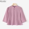 ZANZEA Women Casual Stand Collar 3/4 Sleeve Retro Blouse