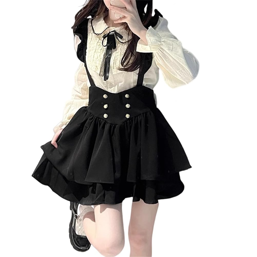 Gothic Lolita Blouse Set with Long Uniform Fall [SDSXZWG] Women's Bowknot, Subculture, School-Style, Sleeves, High-Waisted, Flared, A-Line Bottoms,