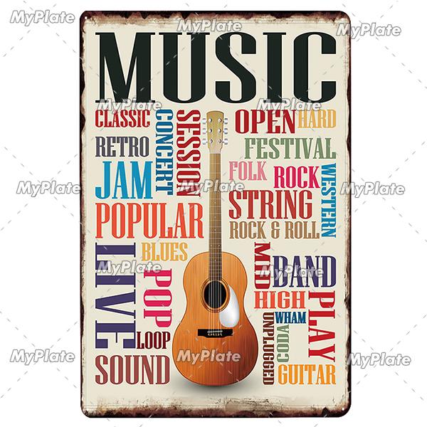Hudba Gitar Vintage Plechová cedule Plechová cedule Rock Plaketa Domov Nástěnná dekorace Barová cedule Domácí Dekor Země Plakát Drop Shipping