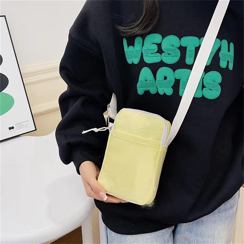 Women Canvas Small Satchel Purse Trend Candy Color Shoulder Wallet Simple Mobile Phone Crossbody Bag