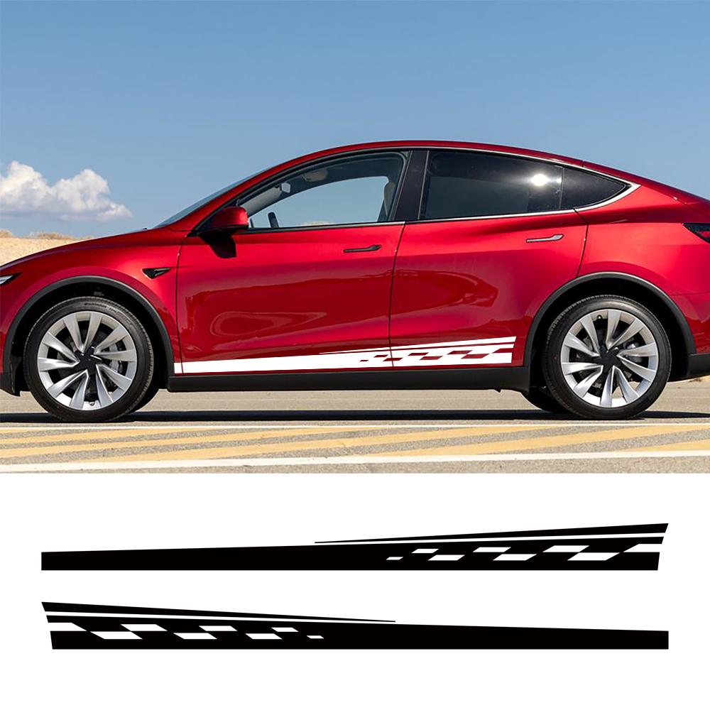 Car Vinyl Side Decals for Tesla Model Y Body Side Sticker Stripes Racing Style Decor Decal Modification Stickers 2Pcs Glossy Black