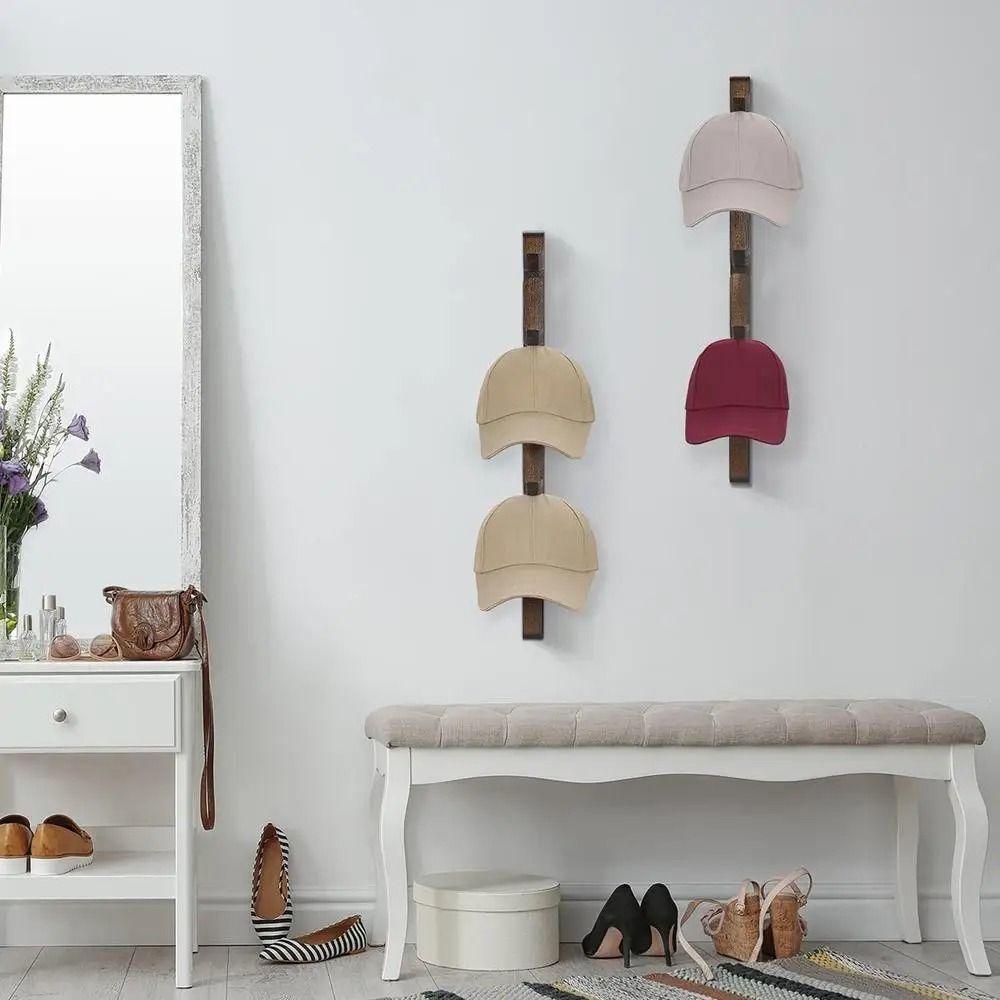 Solid Wood Wooden Hat Hanger Space-Saving Wall Mounted Hat Rack Baseball Cap Organizer  Household
