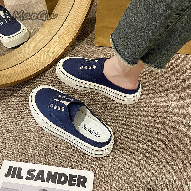 Fashion Slip on Comfortable Canvas Casual Shoes Women's Mules Thick Bottom Versatile Adults Footwear Spring Autumn Lady Slippers Fashion