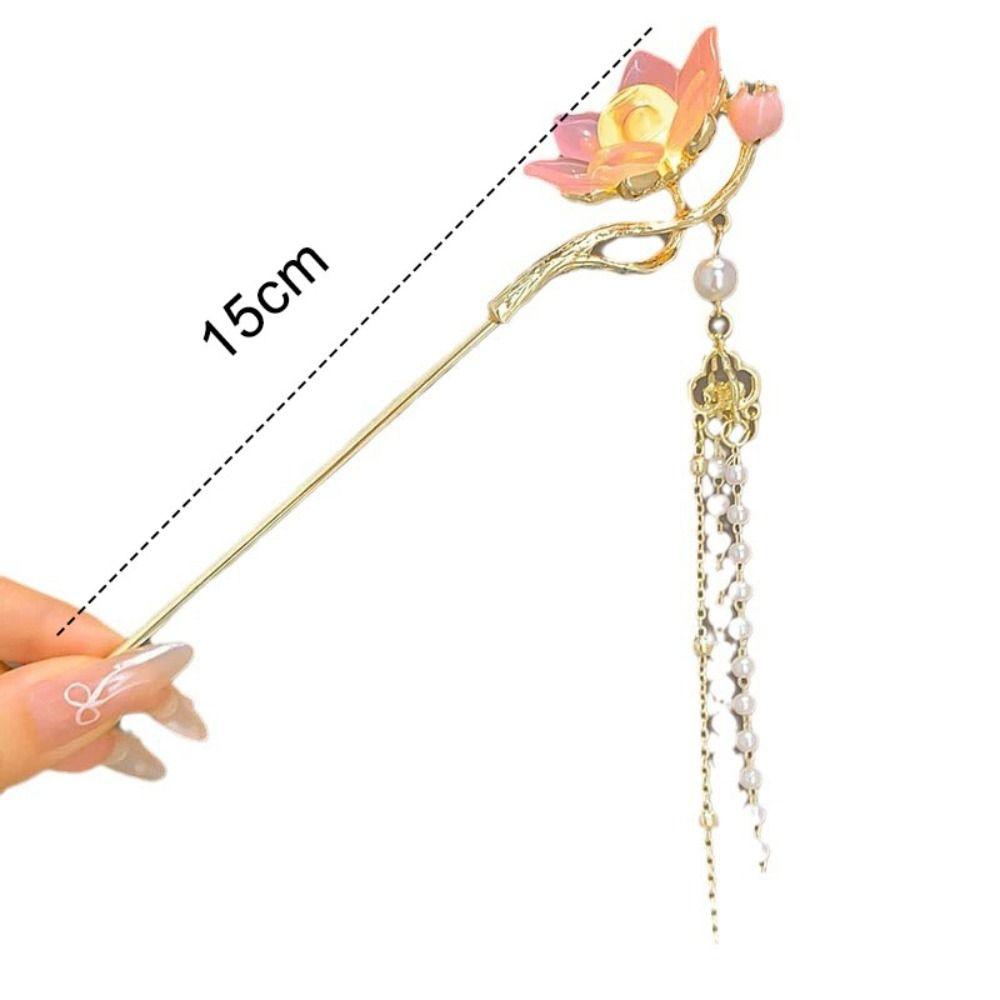 Vintage Lotus Emit Light Hairpin Chinese Style Tassel Hair Stick  For Woman Girl Hair Accessories