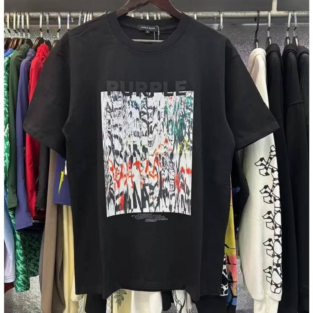 Purple Brand T Shirt Men Women Inset Crewneck Collar Regular Fit Cotton Print Tops US S-XL More Color