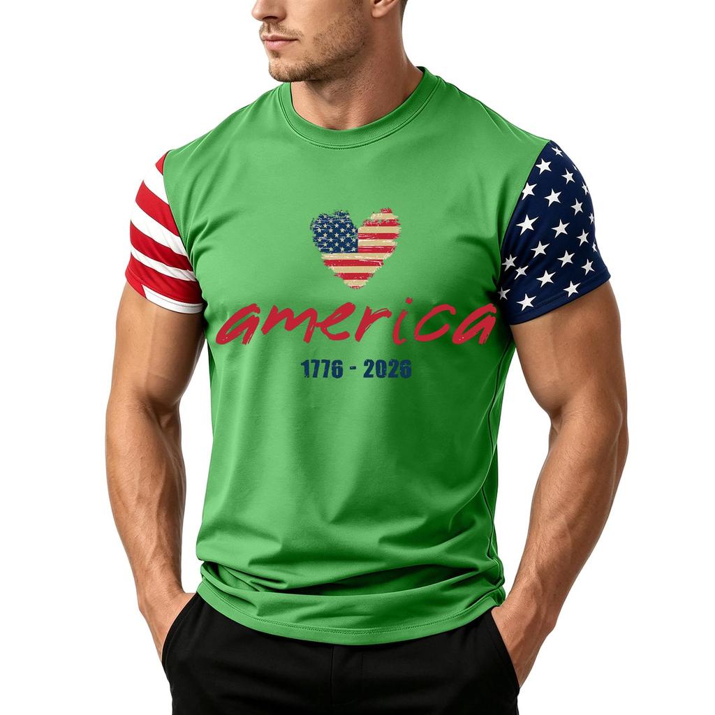 Men's Independence Day Flag Print Short Sleeve T-Shirt, Loose Casual Daily Summer Tops