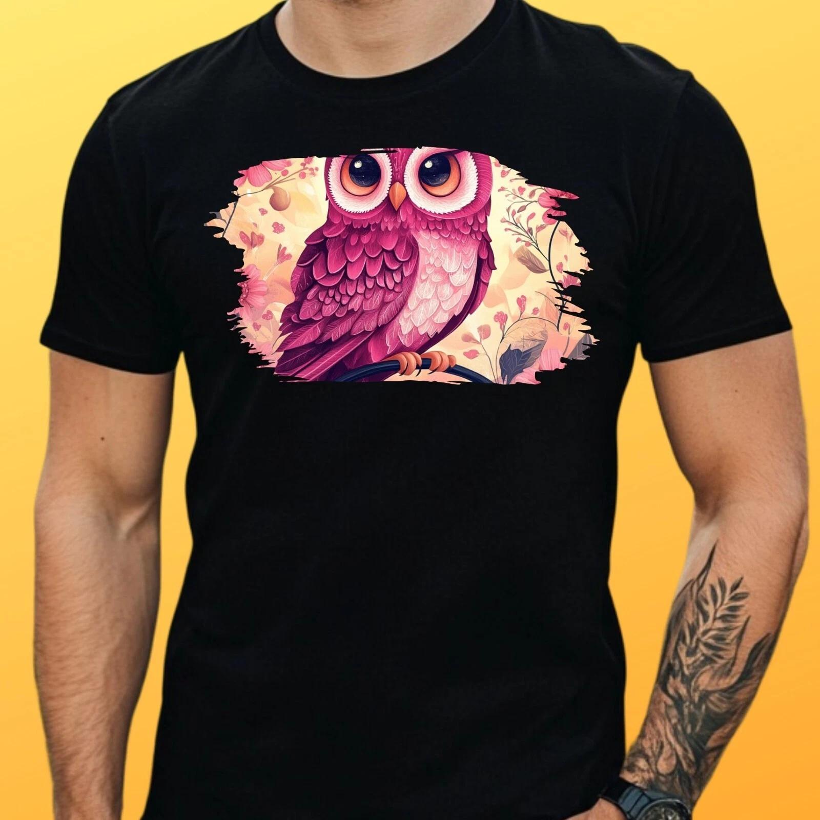 T-Shirt Herren Rosa Eule Motiv Baumwolle Größe S bis 5XL S