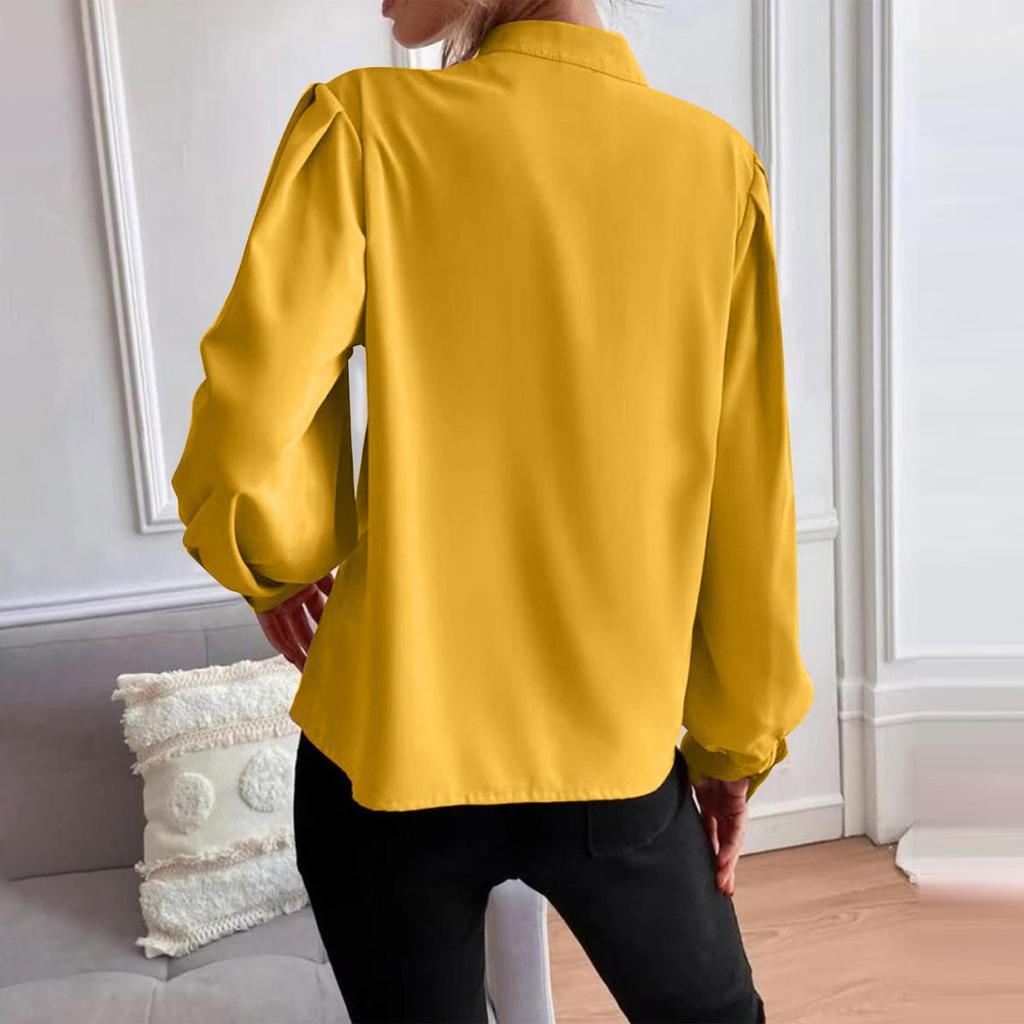 Ladies Elegant Solid Color Lapel Long Sleeve Single Breasted Loose Top