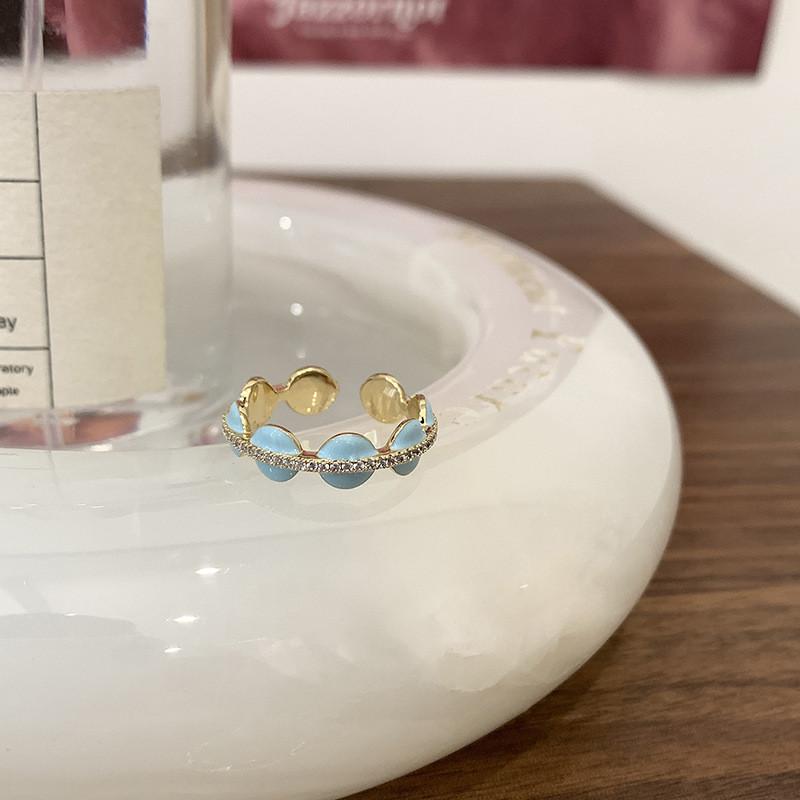 Elegant Ins Style Adjustable Copper Ring With Gorgeous Enamel And Water Droplet Design