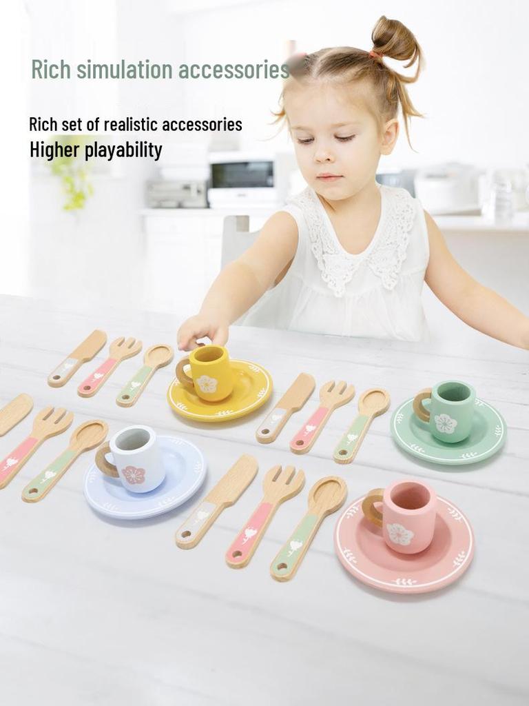 Educational Wooden Play Kitchen Set for Kids: Role-Playing Tableware Toys