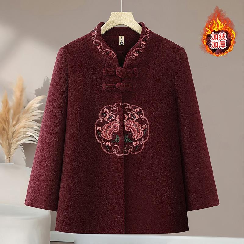 

Зимнее вышитое пальто бархатное утолщенное женское пальто пожилая женщина 0 старая одежда 5XL [Recommended 150-80 kg] бордовый