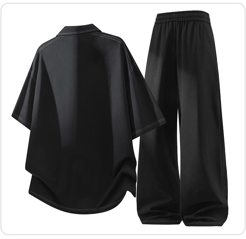 Men's Trendy Plus Size Polo Shirt & Long Pants Two-Piece Set - Casual & Versatile Short Sleeve Tee Sports Outfit