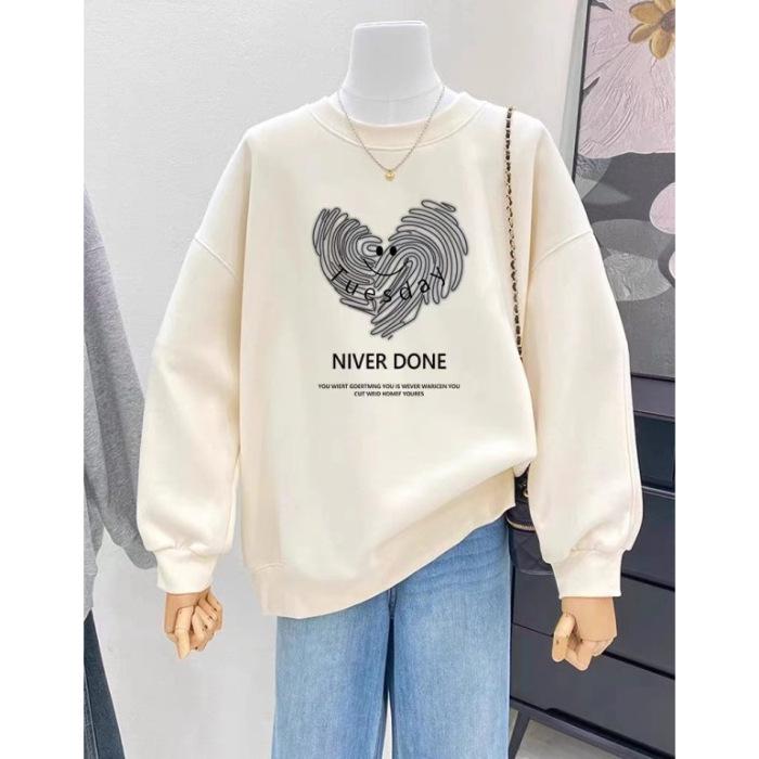 Sweater 2025 women s loose casual round neck fleece thickened niche design sense autumn and winter tide 3XL абрикосовый