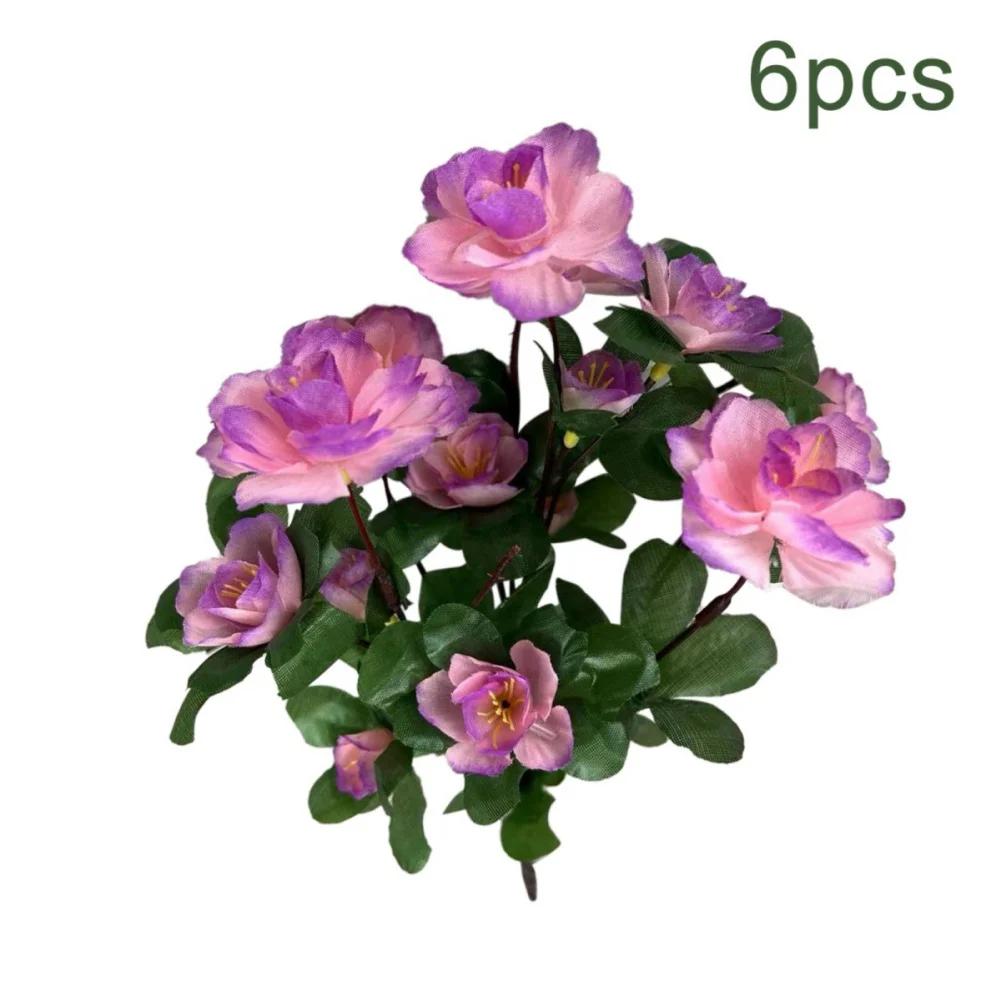 

6pcs Outdoor Fall Artificial Red Azalea High Quality Flowers Bushes UV Resistant Decor Fake Flowers Home Decorations