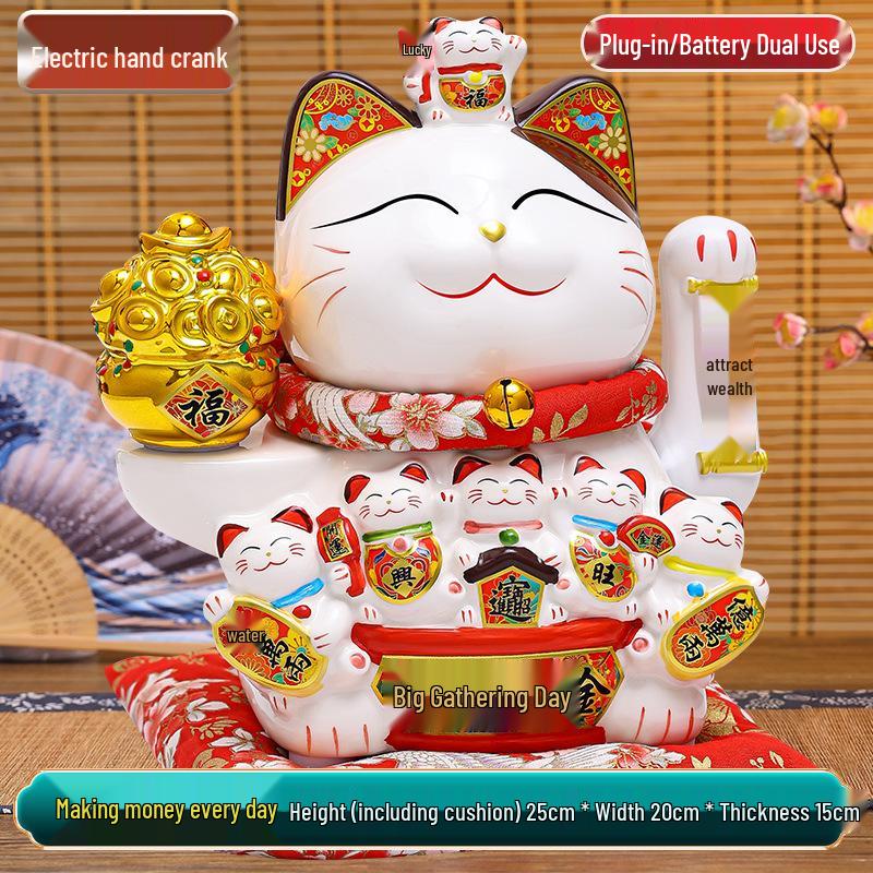 Large Waving Hand Lucky Cat Ornament - Cashier Desk Home Decor Gift