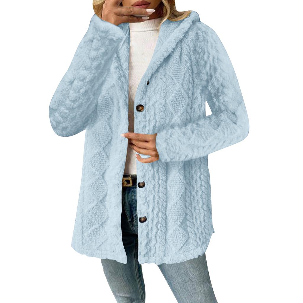 Women's Solid Color Fashion Casual Warm Fashion Diamond Plush Hooded Cardigan Coat