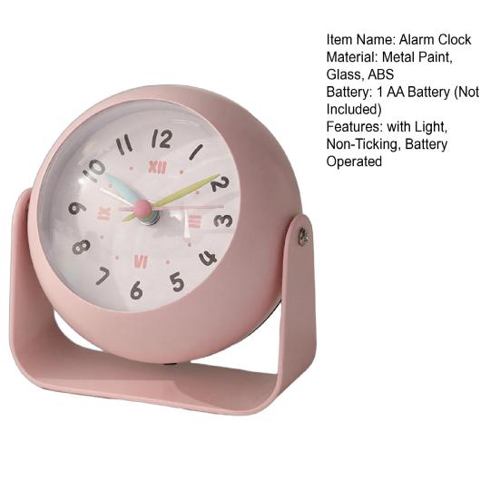 Rotatable Analog Alarm Clock with Night Light Non-Ticking Silent Battery Operated Bedroom Digital Desk Clock Children Students Birthday Gift