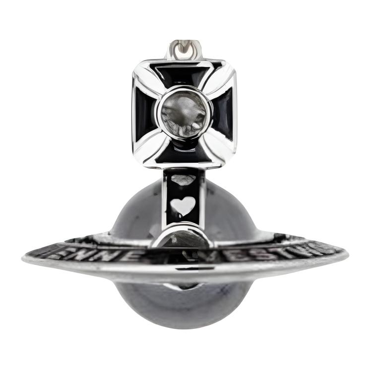 Vivienne Westwood Nana Collaboration Sphere Pattern Necklace Women necklace Silver Black-Enamel Black-Crystal 630203IJ-02P741