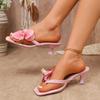Fashion Women's Square Head Flip-Flops 2025 Summer New High-heeled Slippers Elegant Flowers Designer Slippers Flat Sandalias