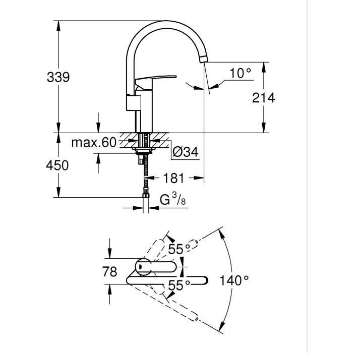 WAVE COSMOPOLITAN Single-lever Swivel Spout Kitchen Mixer - GROHE - 32449-001