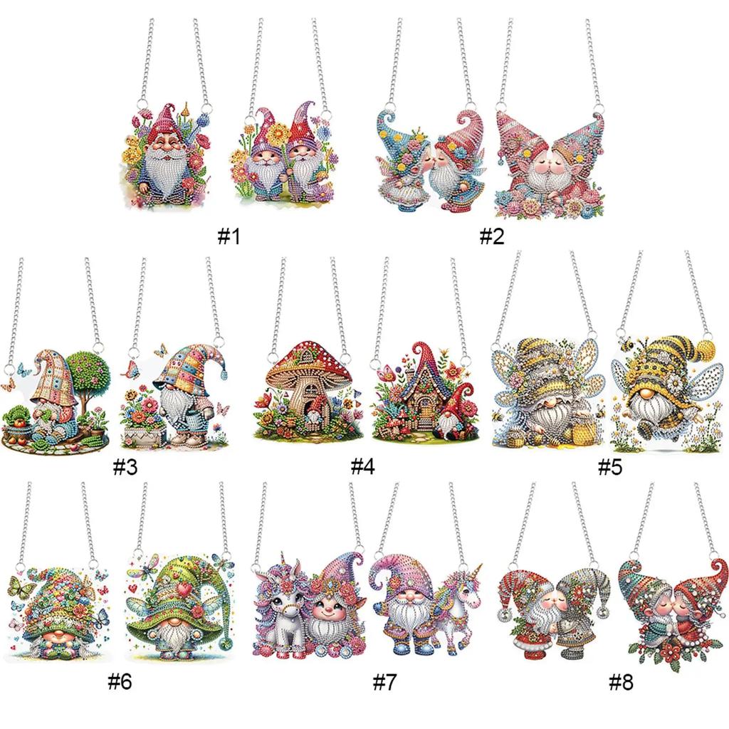 2pcs Gnome 2D Flat DIY Special Shape Hanging Diamond Art Kits Diamond Art Pendant Wall Decor for Home & Windows