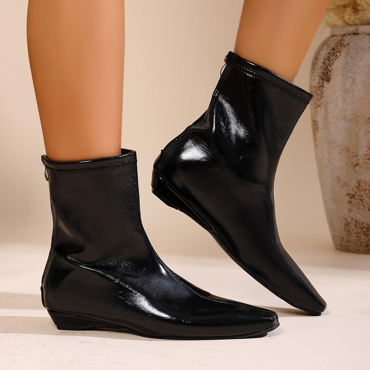 Retro pointed Chelsea women s autumn and winter French simple and thin rear zipper inner heightening short boots thin boots women 35