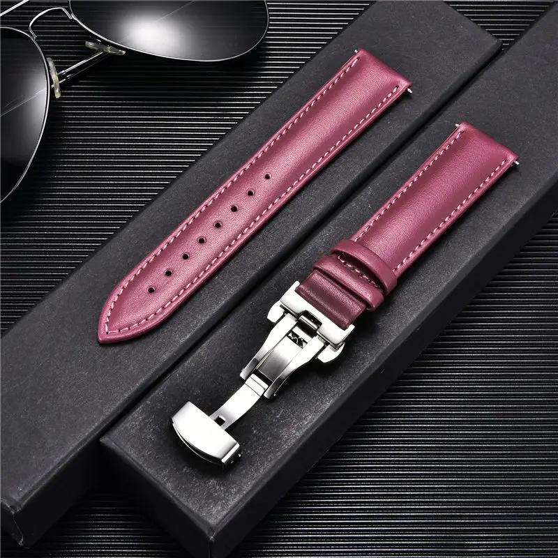 

New Leather Watch Straps 18mm 20mm 22mm 24mm with Stainless Steel Butterfly Buckle Watch Accessories Casual Watchbands 24mm фіолетовий