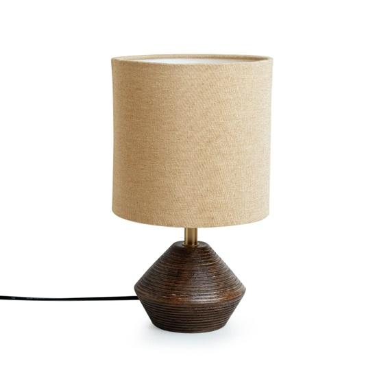 53.3 Cm Pot-Belly Hand Carved Bedside Lamp Side Table Lamp for Living Room Bedroom In Mango Wood Lamp Without Bulb, Led