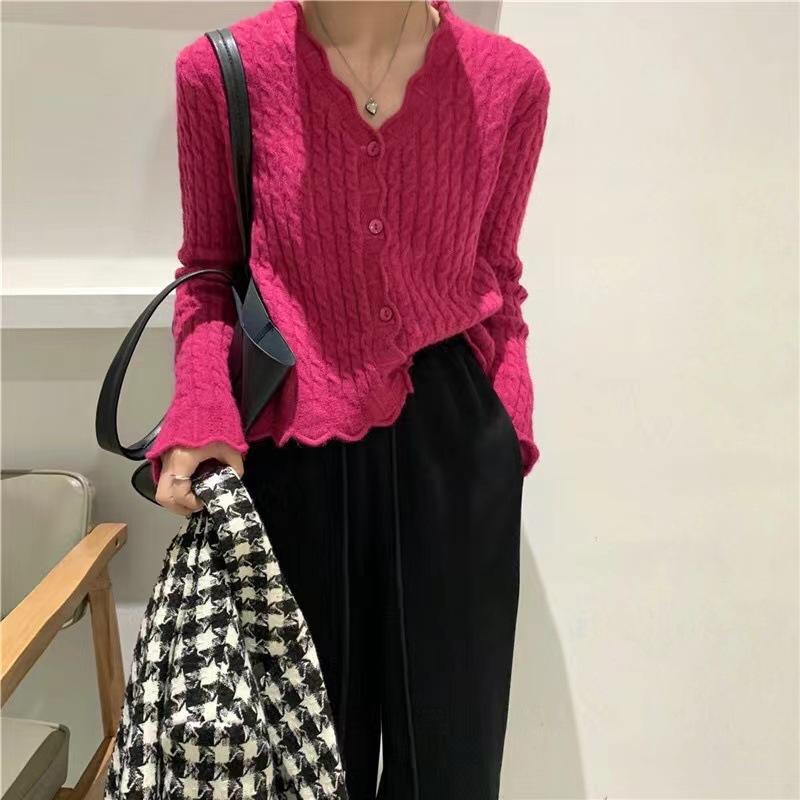 

Модный повседневный нежный ветер ретро сто соответствующий длинный рукав V-образный вырез короткий вязаный кардиган свитер куртка женская нижняя часть маленькая рубашка топы осень One size розы красного