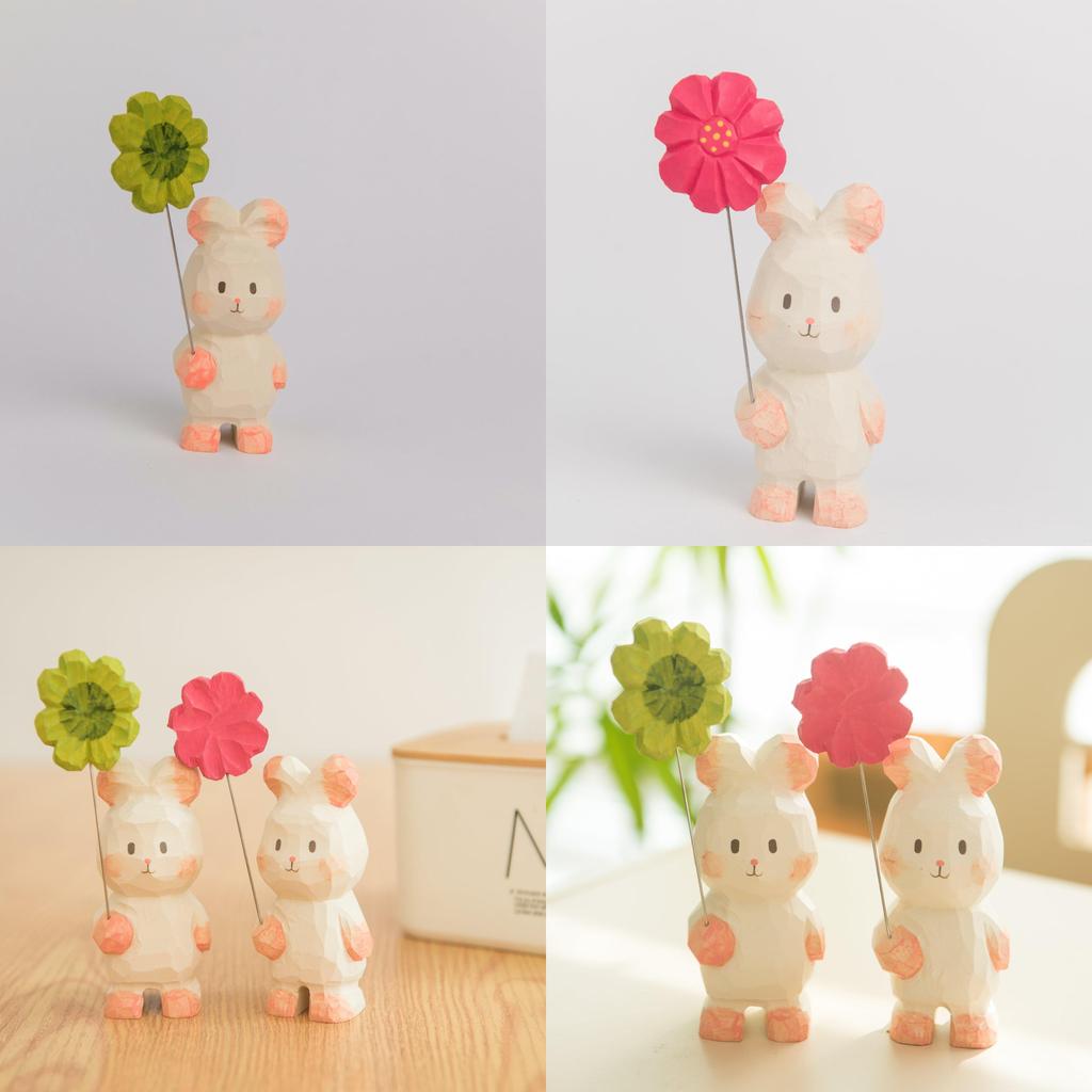 Wooden Bunny Handheld Decor With Small Flowers For Home Office And Car Tabletop Display