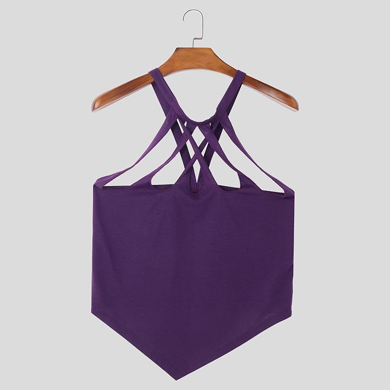 

INCERUN Летние мужские майки без рукавов с бандажными ремнями, облегающие 2XL фиолетовый